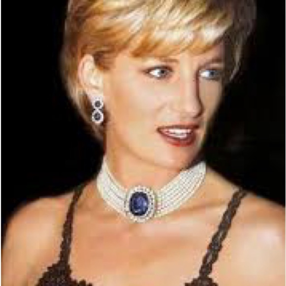 LARGE Sapphire &Pearl Princess Diana Iconic Choker with Earrings❤️😥